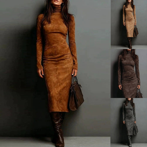 Turtleneck Long-sleeved Dress Fashion Sexy Slim-fitting Bodycon Long Dresses Women's Clothing
